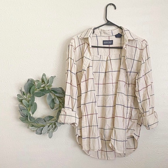 Lands' End Tops - Vintage Land’s End white plaid flannel